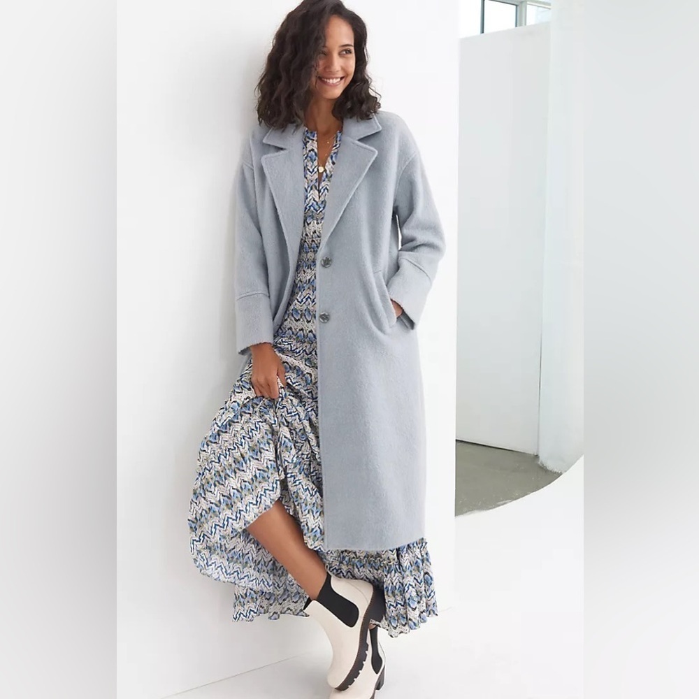 Anthropologie Greylin Serena Wool Coat Dusty Light Blue XS Petite‎